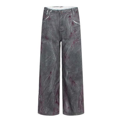 Distressed Dyed Denim Jeans, Trendy Brand, Loose Straight Leg Wide Leg Pants
