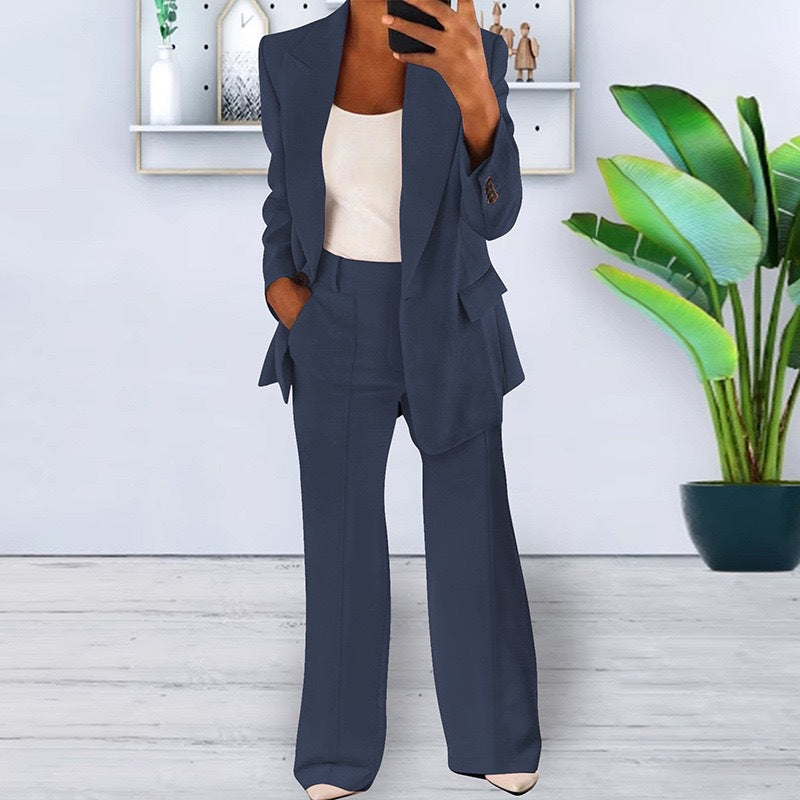 Solid Color Notched Collar Slim Fit Blazer Women's Suit Coat