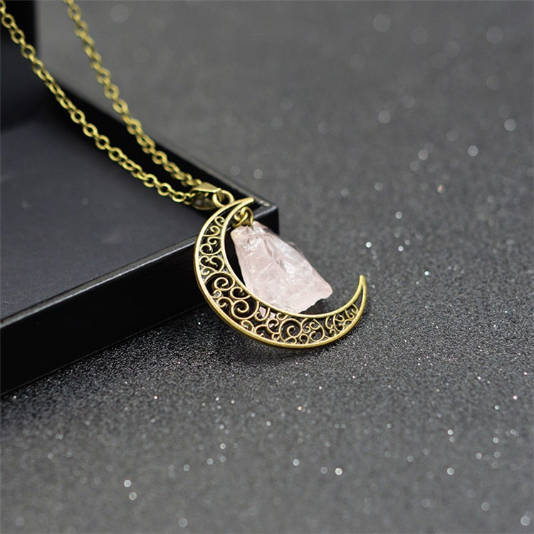 Handcrafted Minimalist Natural Stone Moon Necklace