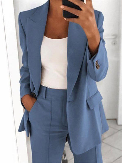 Solid Color Notched Collar Slim Fit Blazer Women's Suit Coat