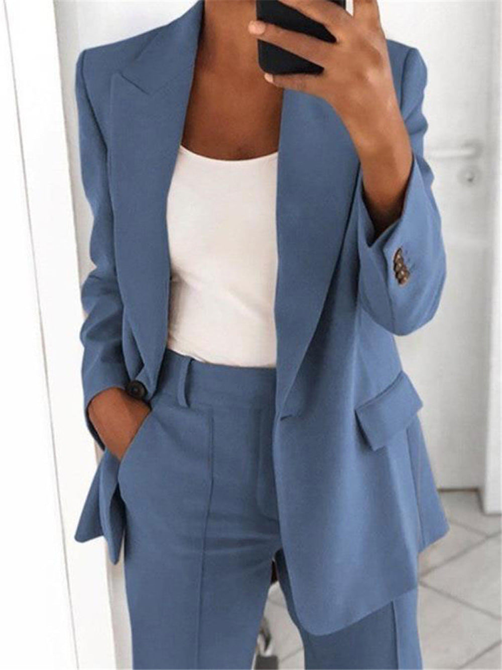 Solid Color Notched Collar Slim Fit Blazer Women's Suit Coat