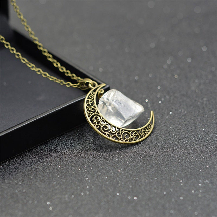 Handcrafted Minimalist Natural Stone Moon Necklace