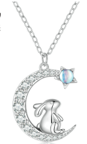 925 Silver Rabbit Moon Necklace with Zirconia (One Piece)
