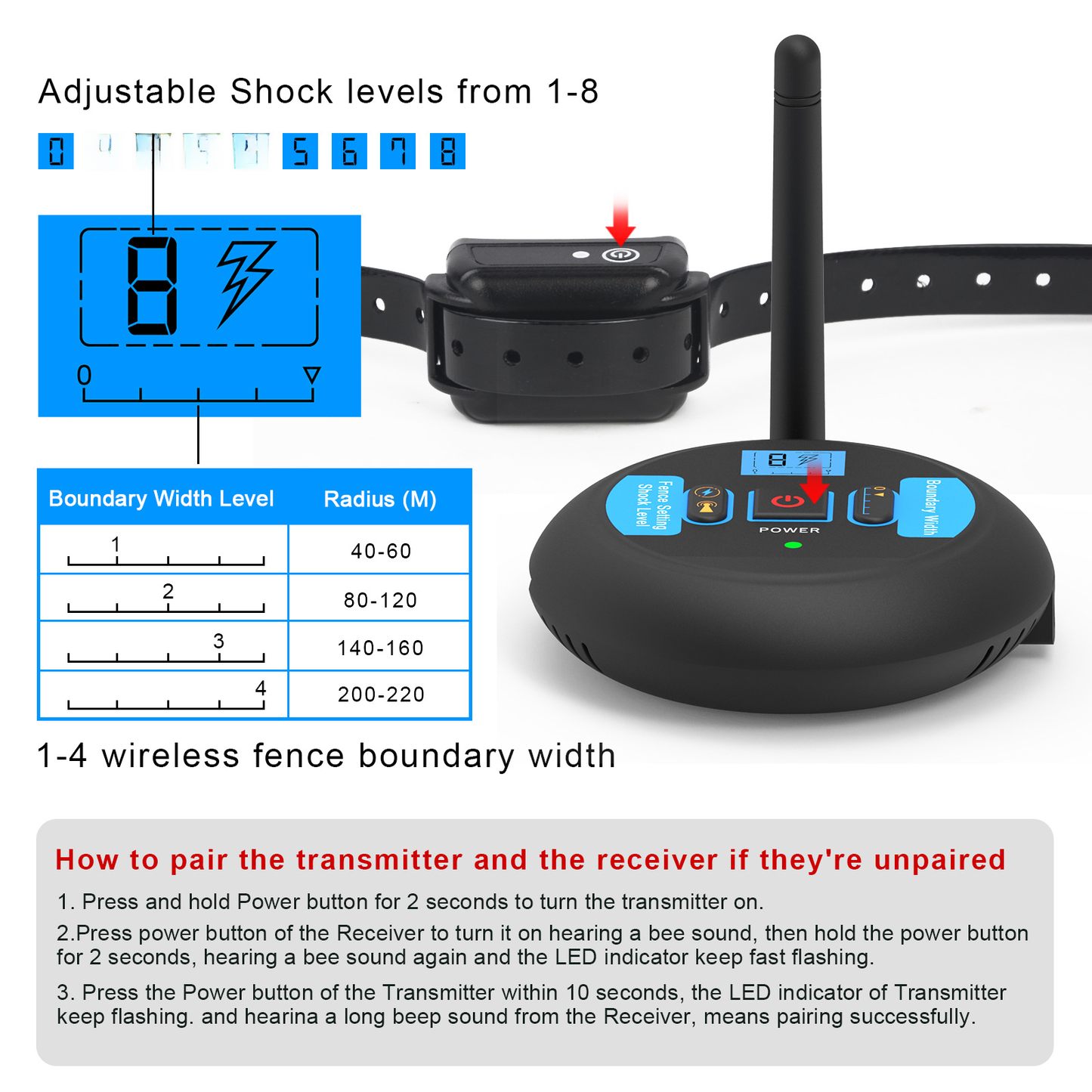 2022 Wireless Remote Control LED Dog Training Collar