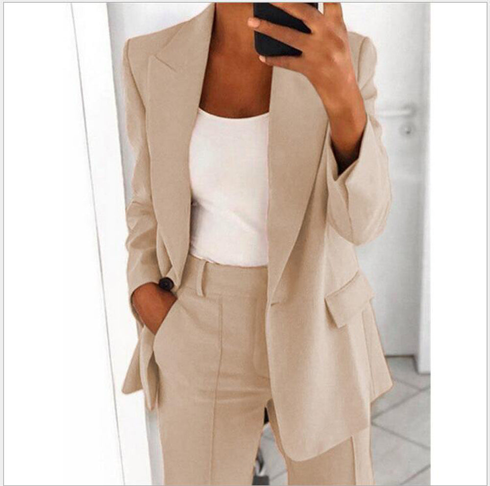 Solid Color Notched Collar Slim Fit Blazer Women's Suit Coat