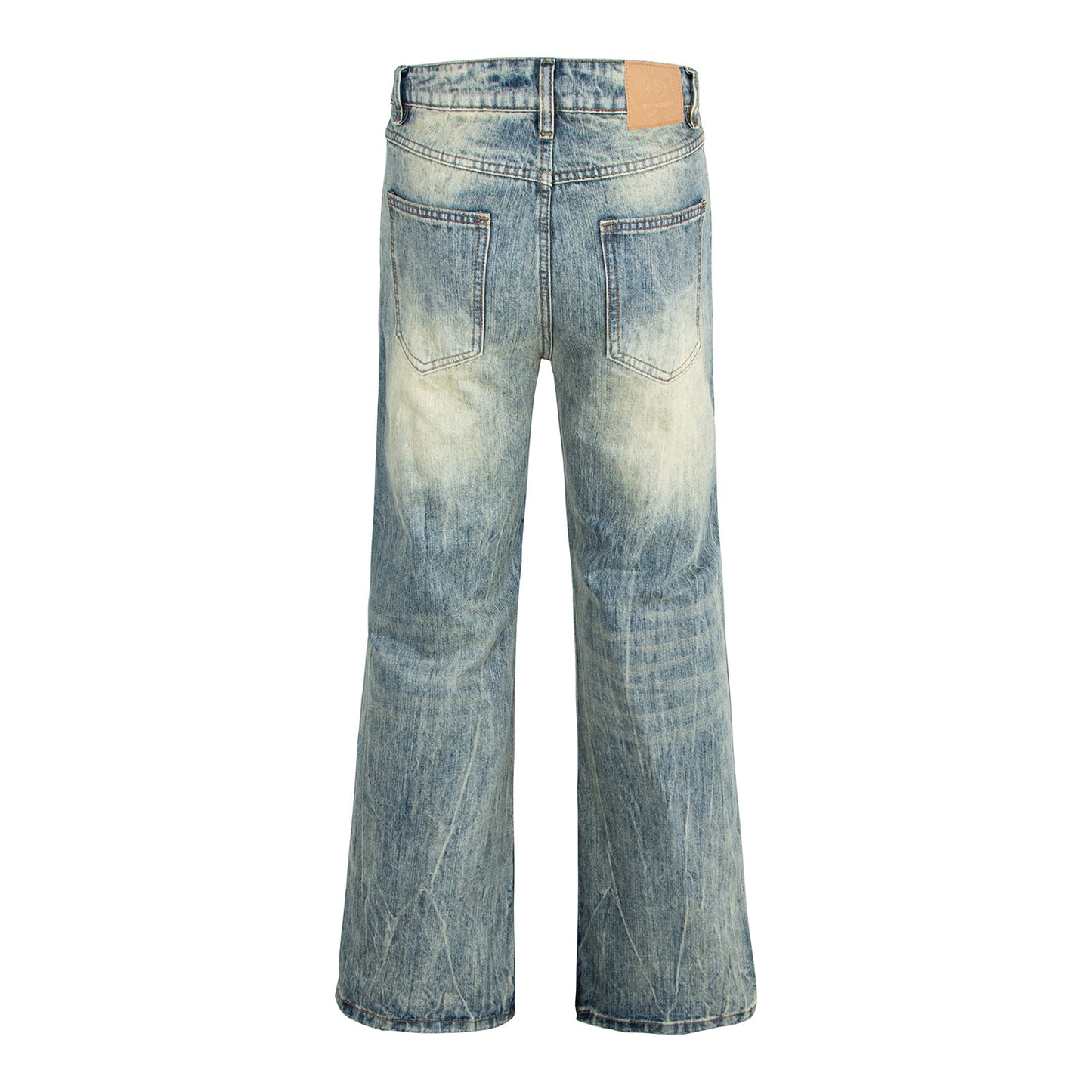 Washed Vintage Catwhisker Denim Pants with Lightning Pattern
