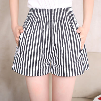 Casual High-Waisted Wide-Leg Striped Shorts for Women, Summer Beach-Style Loose Fit Pants Trendy and Slimming Design