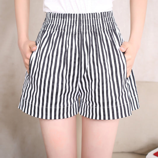 Casual High-Waisted Wide-Leg Striped Shorts for Women, Summer Beach-Style Loose Fit Pants Trendy and Slimming Design