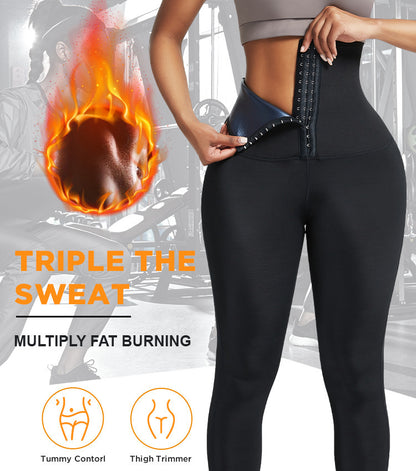 Women's High-Waist Sports Tummy Control Skinny Pants with Outer Snap Button Waistband