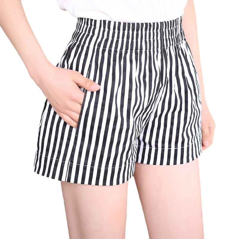 Casual High-Waisted Wide-Leg Striped Shorts for Women, Summer Beach-Style Loose Fit Pants Trendy and Slimming Design