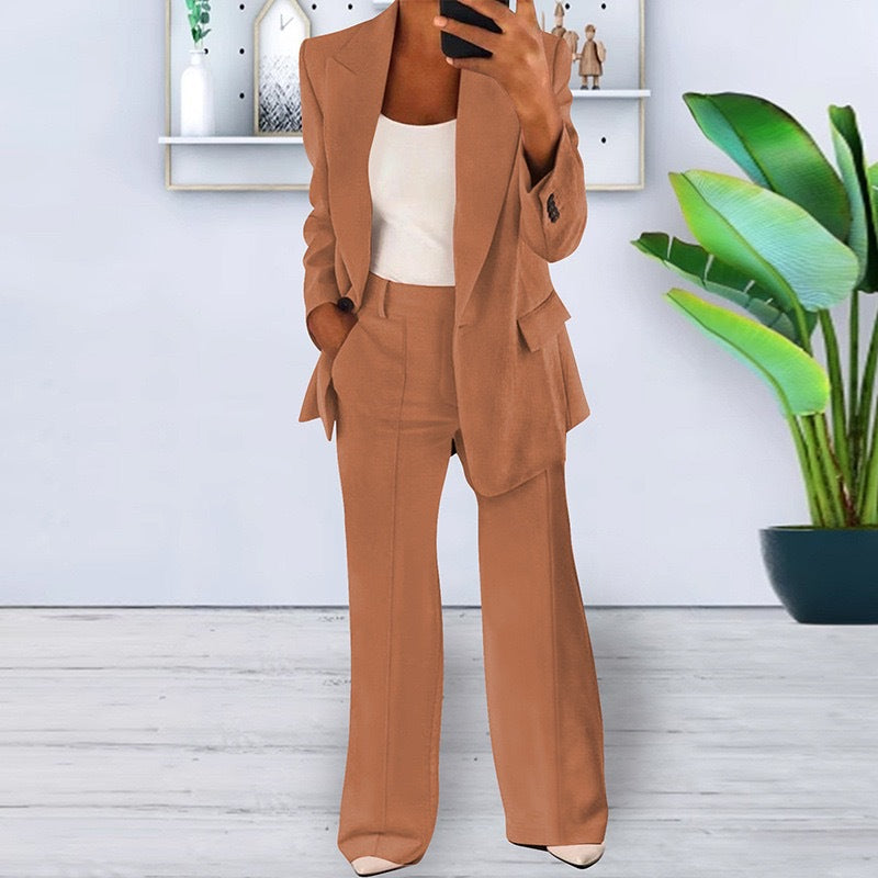 Solid Color Notched Collar Slim Fit Blazer Women's Suit Coat