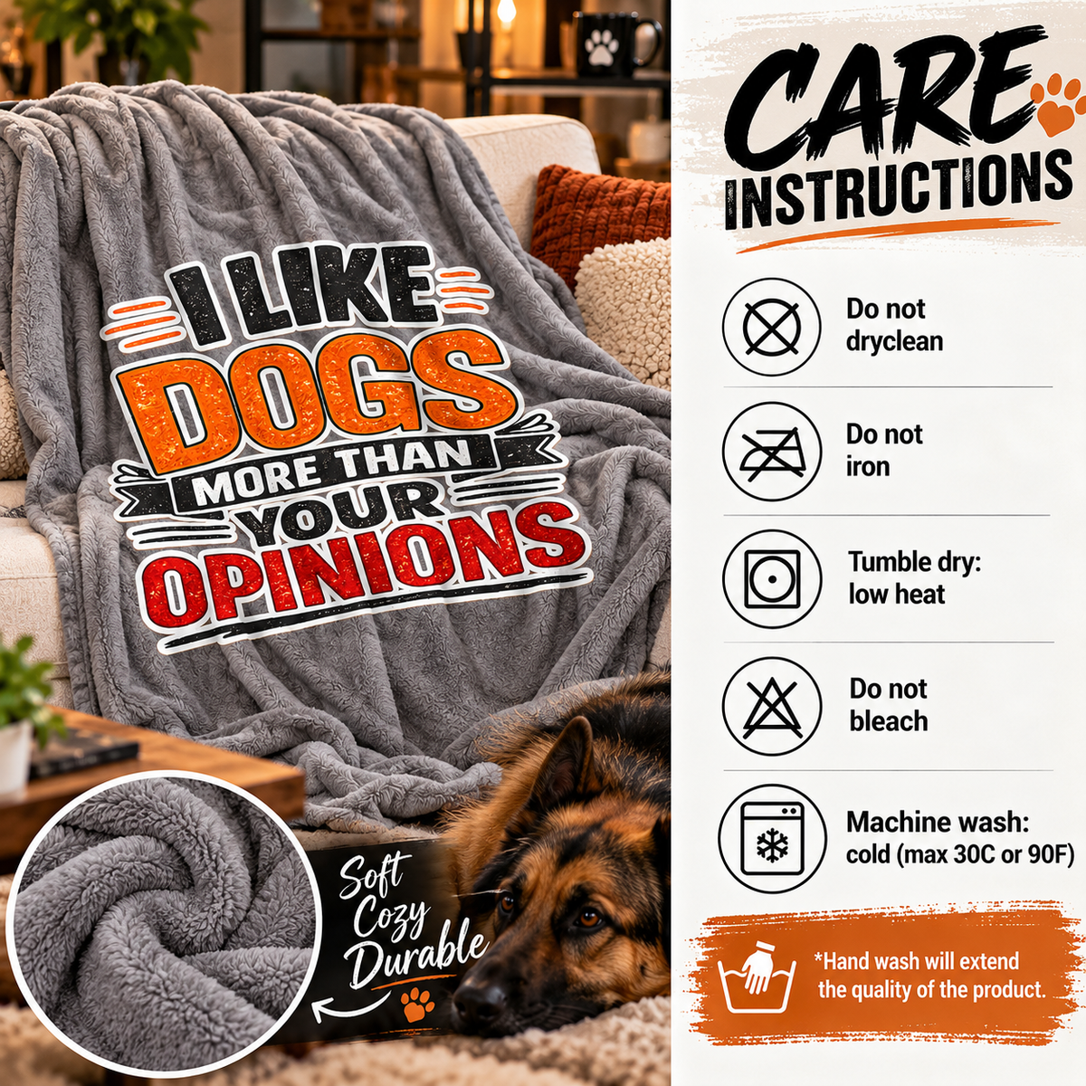 I Like Dogs More Than Your Opinions Plush Blanket Throw