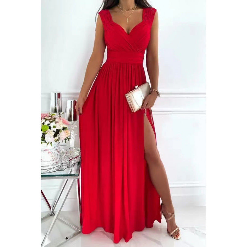 Elegant Lace Hem Slit Sleeveless Women's Dress