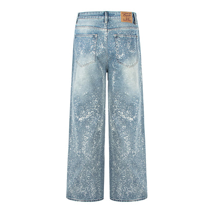 Starry Sky Painted Design Denim Pants with Rhinestones