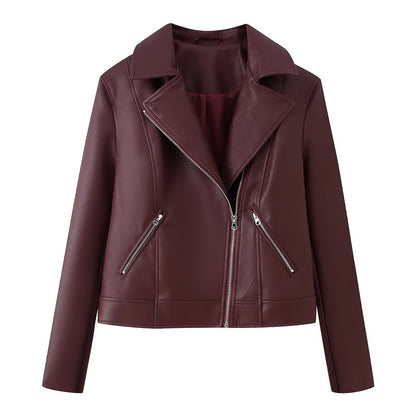 Casual lapel motorcycle leather jacket