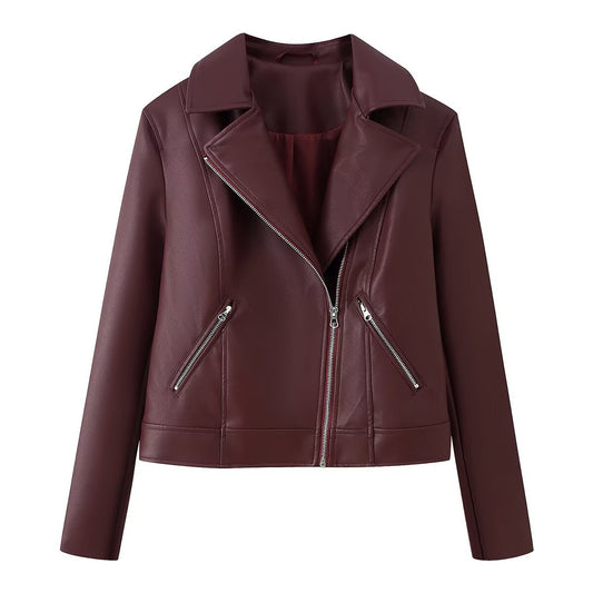 Casual lapel motorcycle leather jacket
