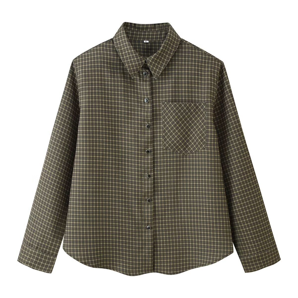 Shoulder padded long sleeved checkered shirt jacket