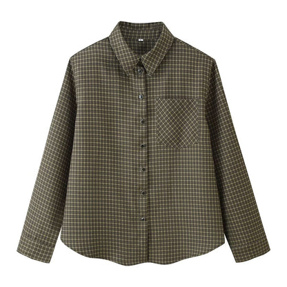 Shoulder padded long sleeved checkered shirt jacket