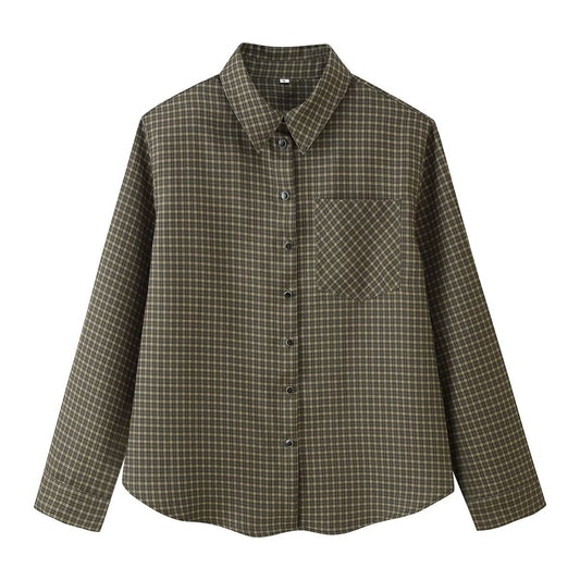 Shoulder padded long sleeved checkered shirt jacket