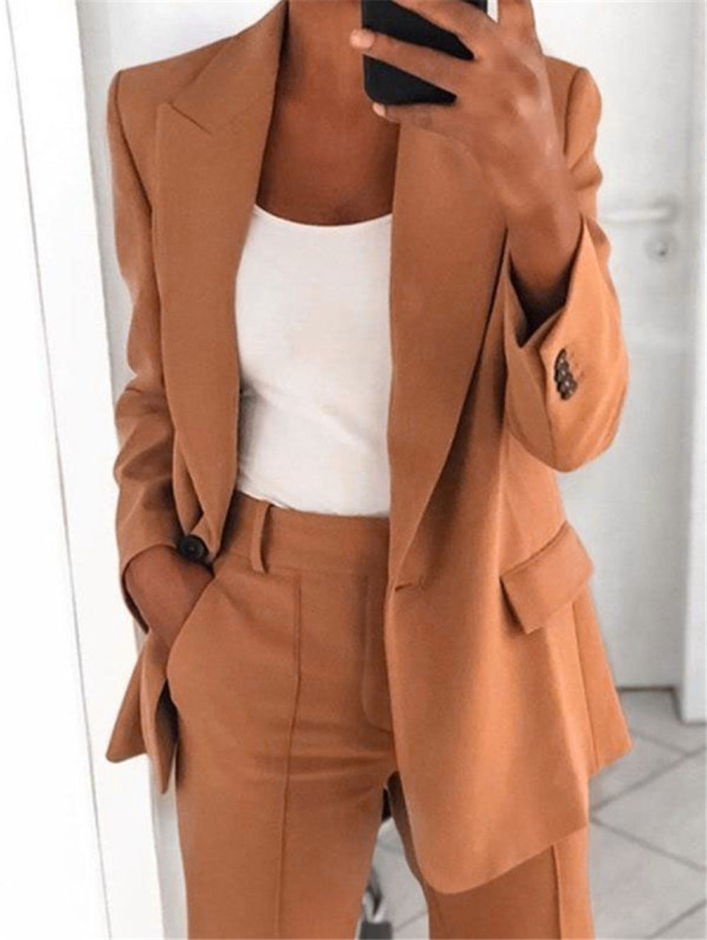 Solid Color Notched Collar Slim Fit Blazer Women's Suit Coat