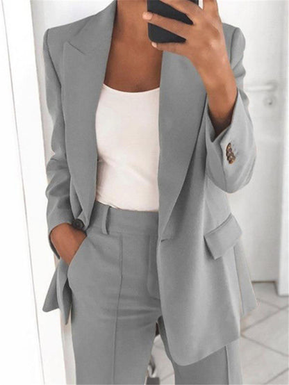 Solid Color Notched Collar Slim Fit Blazer Women's Suit Coat
