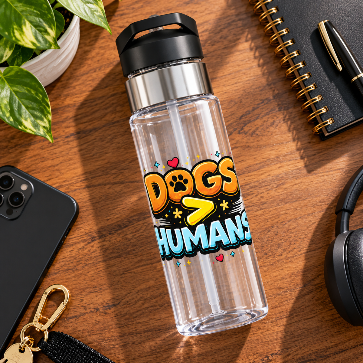 Sport Bottle - “Dogs > Humans” Cute Paw Print Water Bottle (20oz)