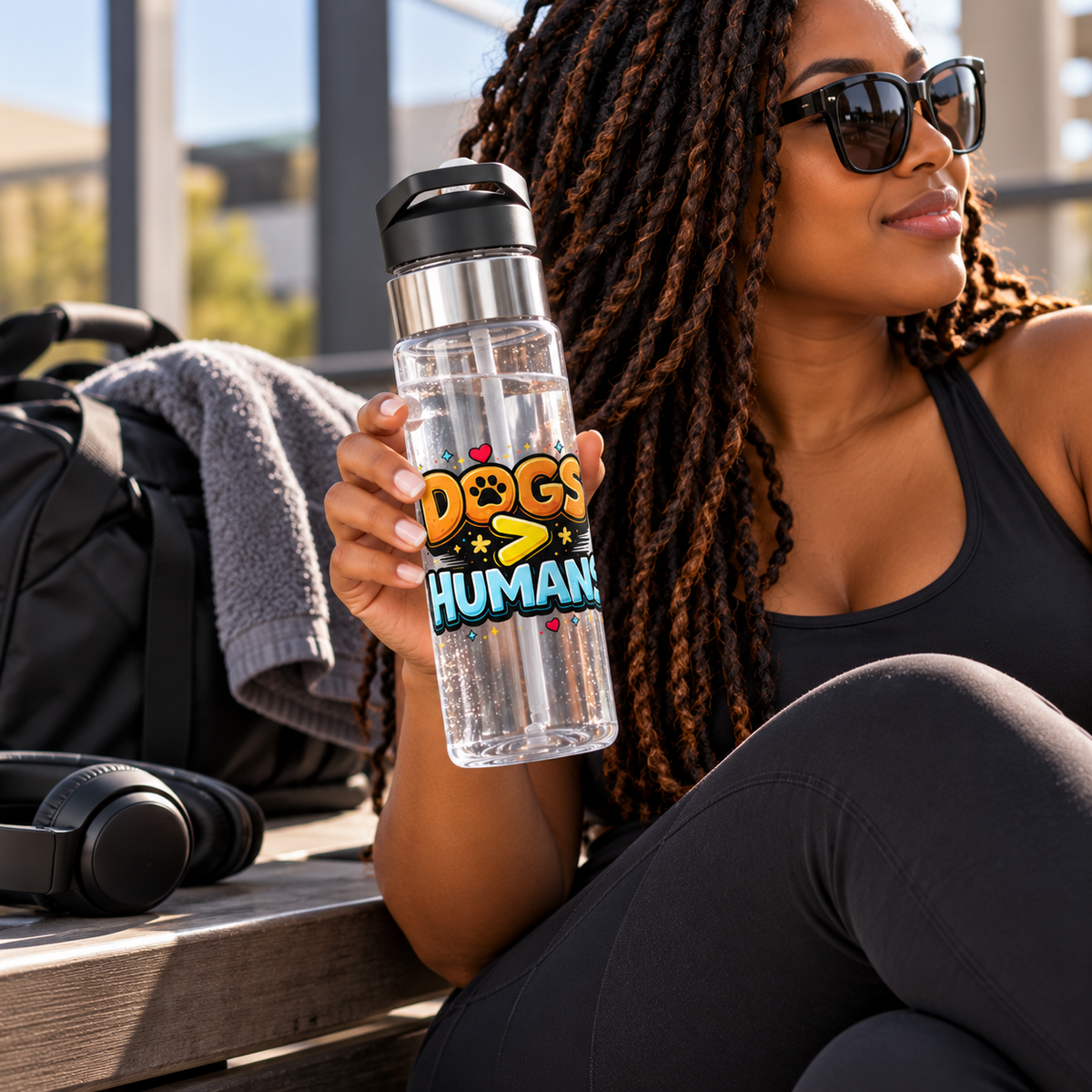 Sport Bottle - “Dogs > Humans” Cute Paw Print Water Bottle (20oz)