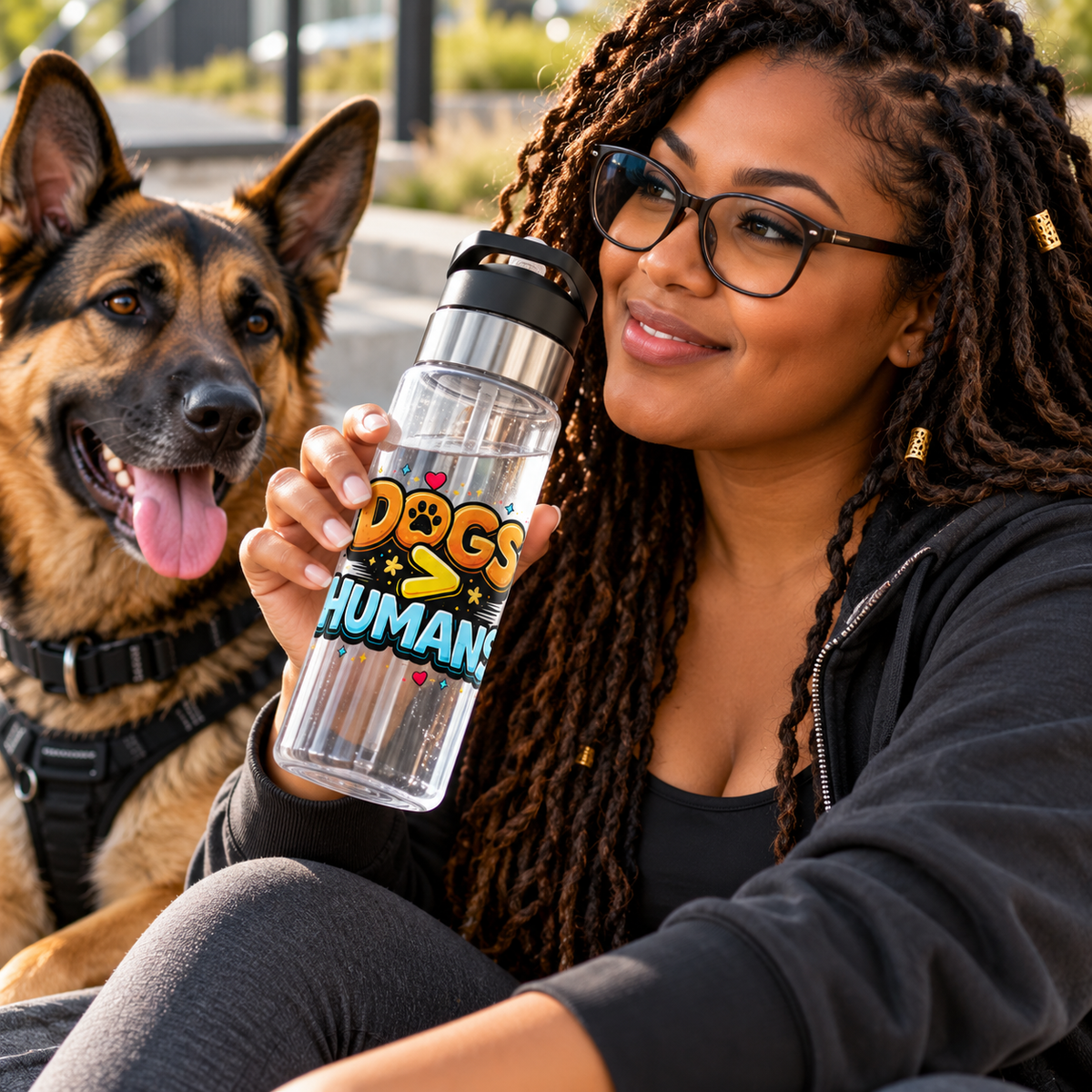 Sport Bottle - “Dogs > Humans” Cute Paw Print Water Bottle (20oz)