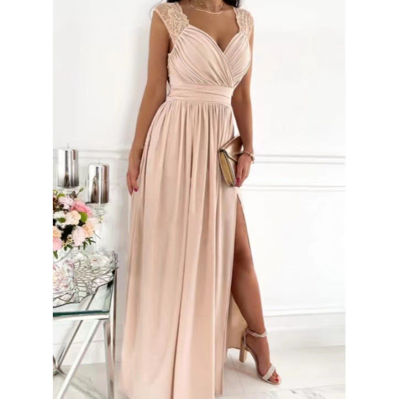 Elegant Lace Hem Slit Sleeveless Women's Dress