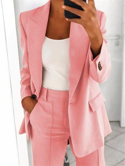 Solid Color Notched Collar Slim Fit Blazer Women's Suit Coat