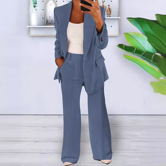 Solid Color Notched Collar Slim Fit Blazer Women's Suit Coat