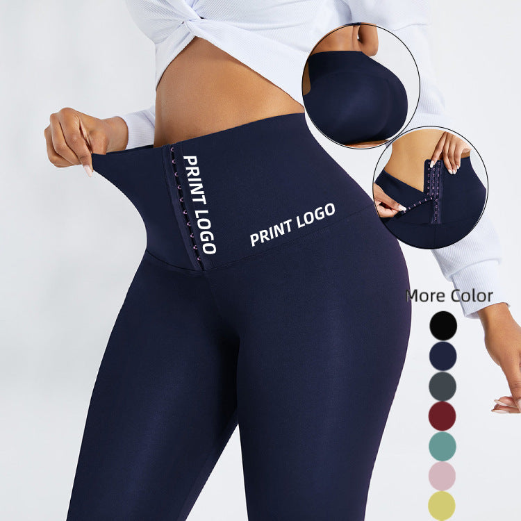 Women's High-Waist Sports Tummy Control Skinny Pants with Outer Snap Button Waistband