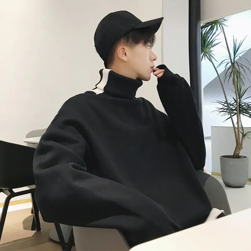 Loose High Collar Fleece Lined Hoodie