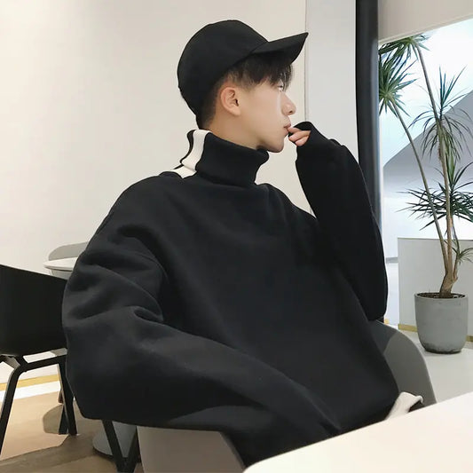 Loose High Collar Fleece Lined Hoodie