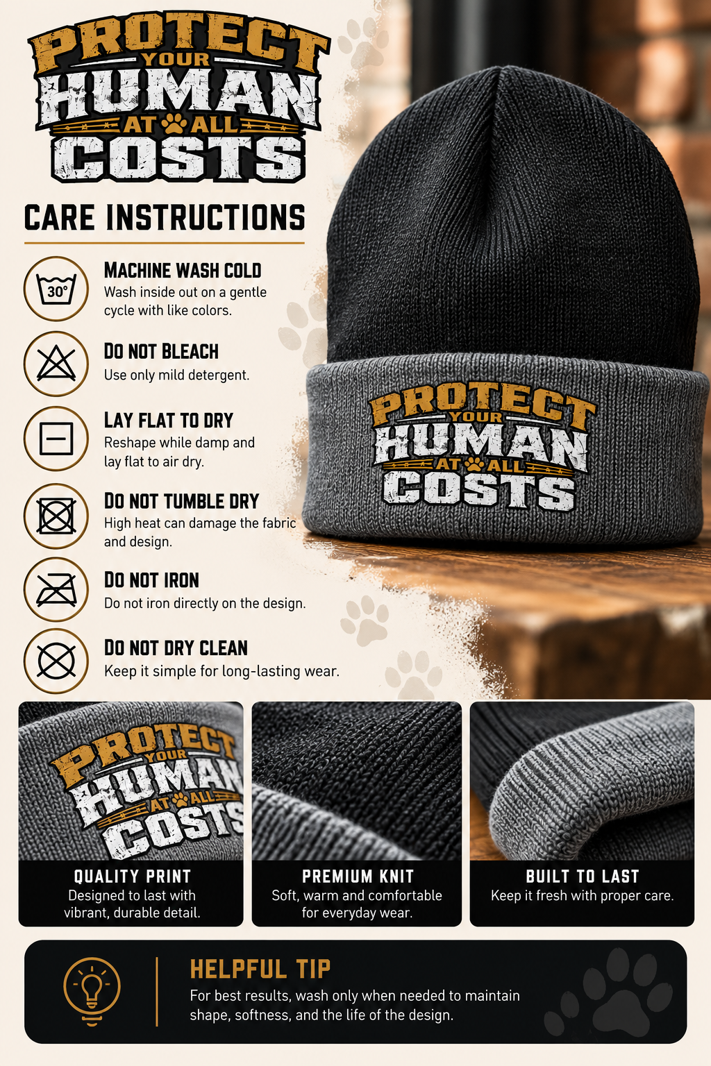 Protect Your Human At All Costs Beanie