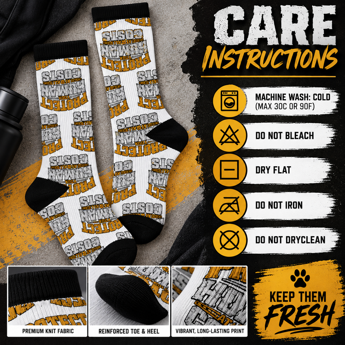Protect Human Costs Graphic Sublimation Socks