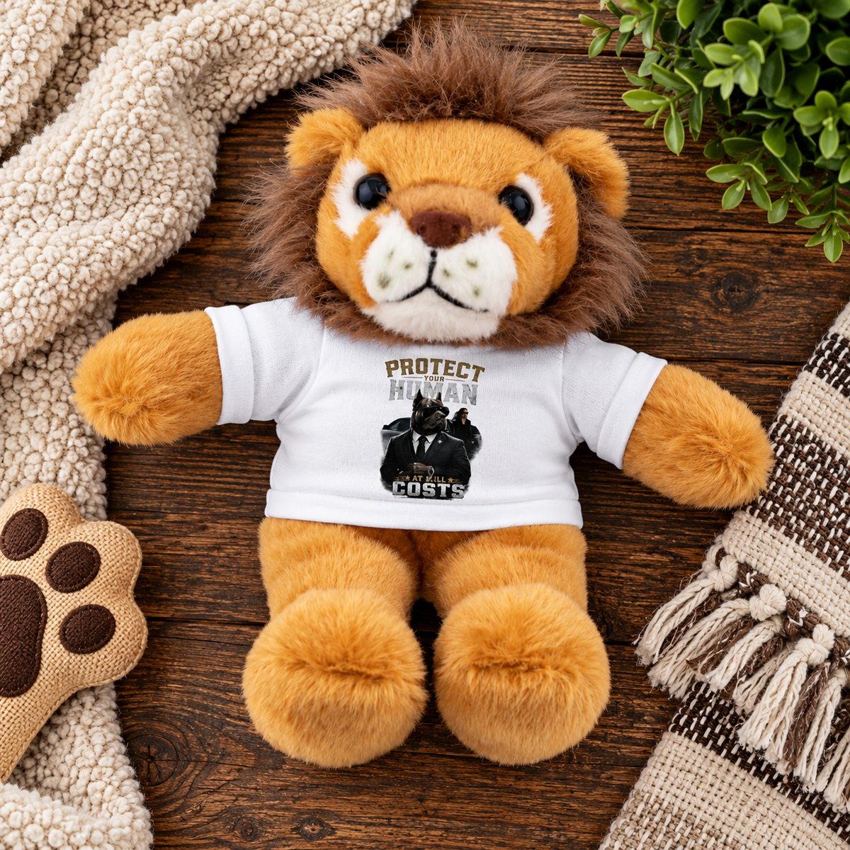 Protect Human Plush Animal with 'Protect Human' Tee