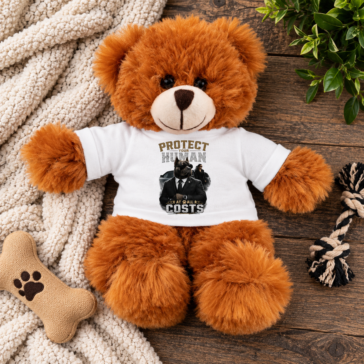 Protect Human Plush Animal with 'Protect Human' Tee