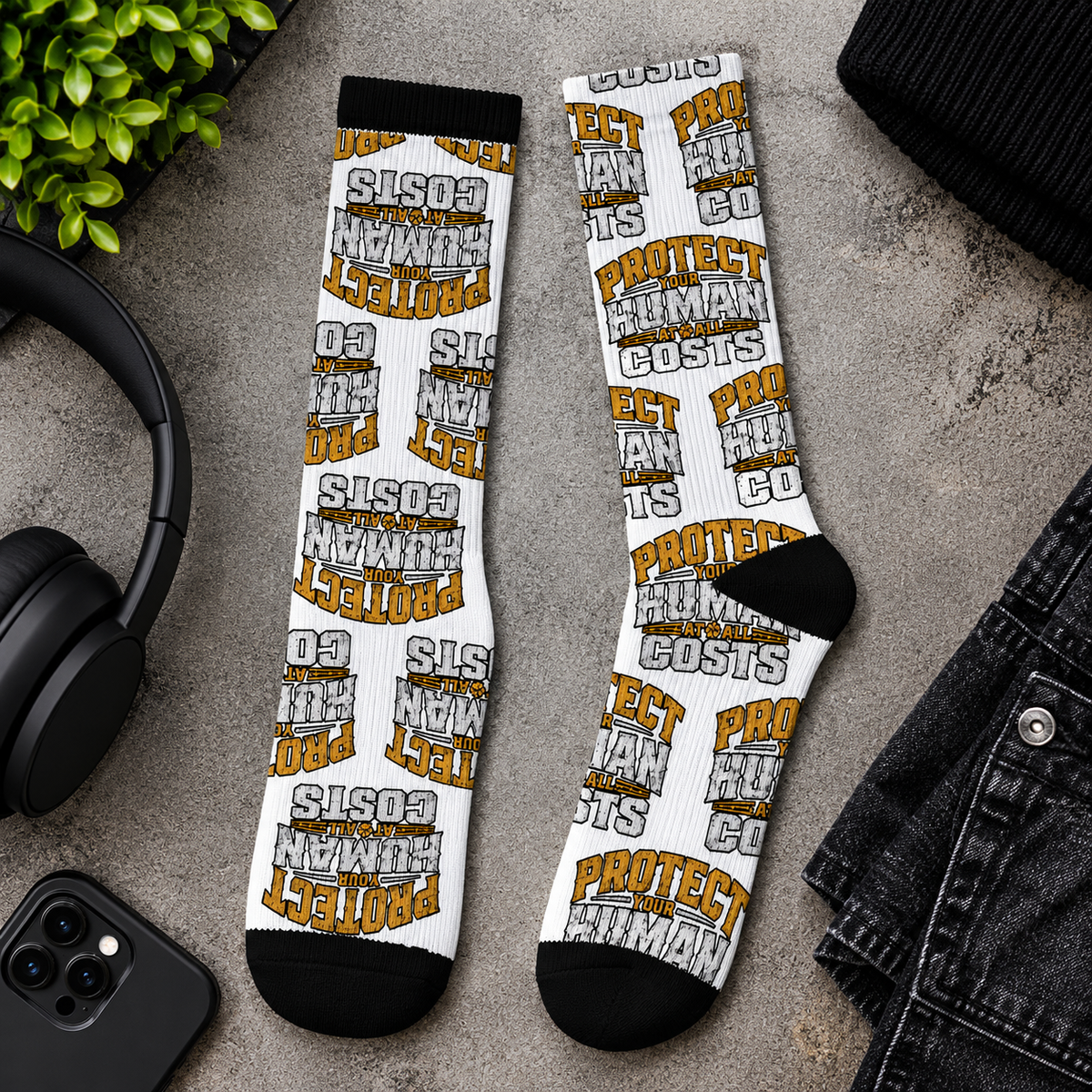 Protect Human Costs Graphic Sublimation Socks