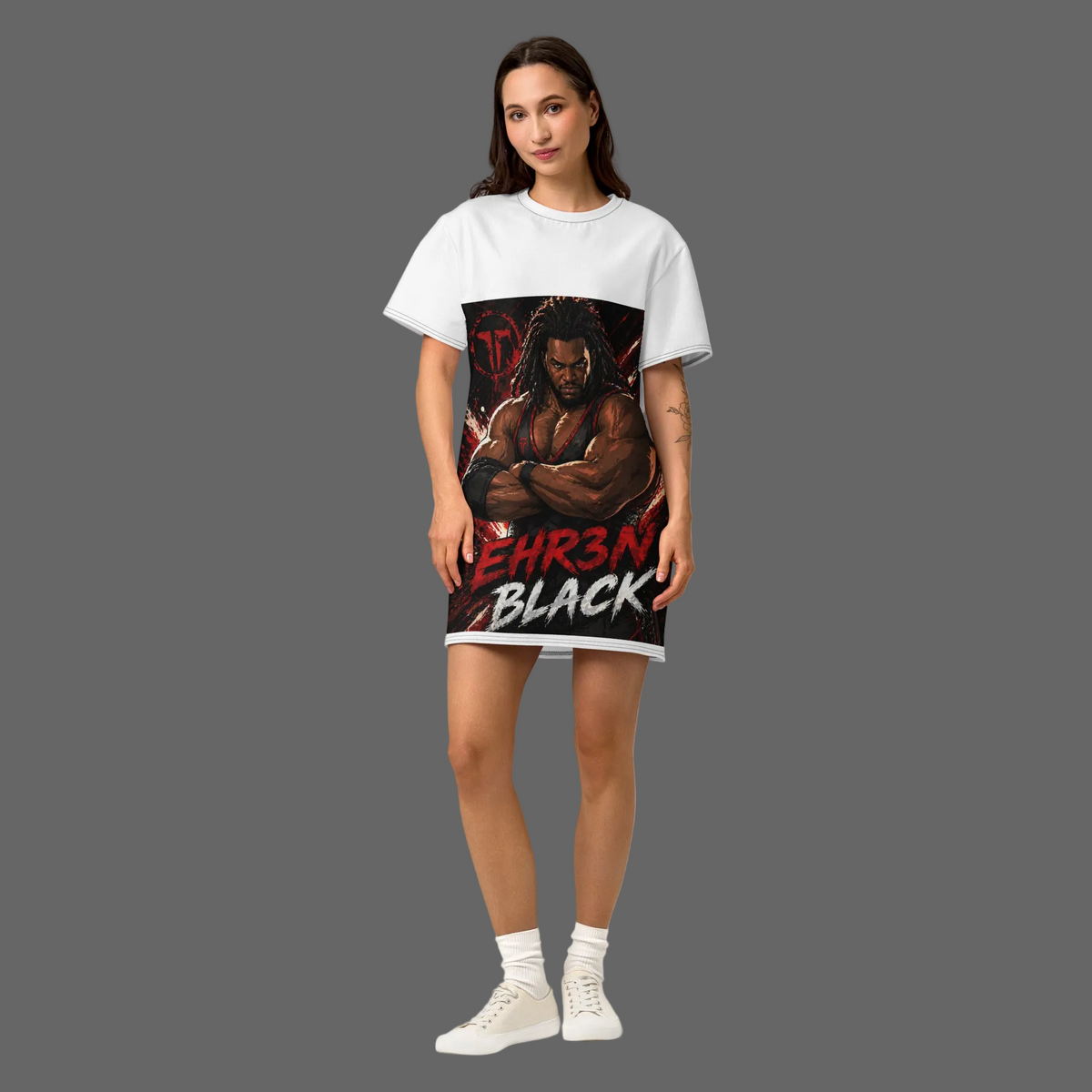 Ehr3n Black Cotton T-Shirt Dress