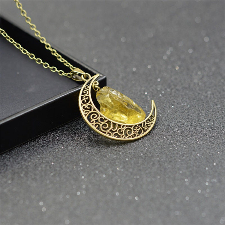 Handcrafted Minimalist Natural Stone Moon Necklace