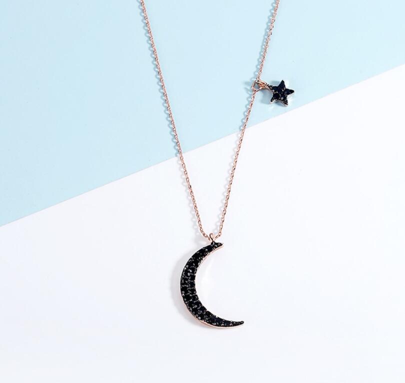 Black Diamond Star Moon Necklace & Asymmetrical Earrings