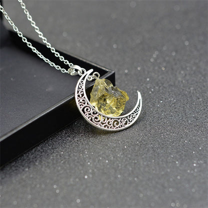 Handcrafted Minimalist Natural Stone Moon Necklace