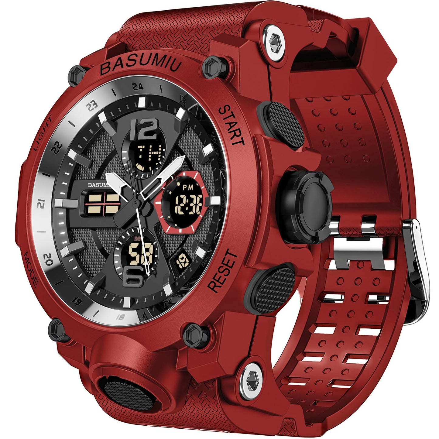 Pienolan Mens Sports Wrist Watches Analog Digital Tactical Military Watch Waterproof Gold Watches for Men (C-Red)