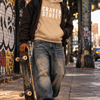Craven Street Distressed Logo Hoodie — Vintage Streetwear Pullover