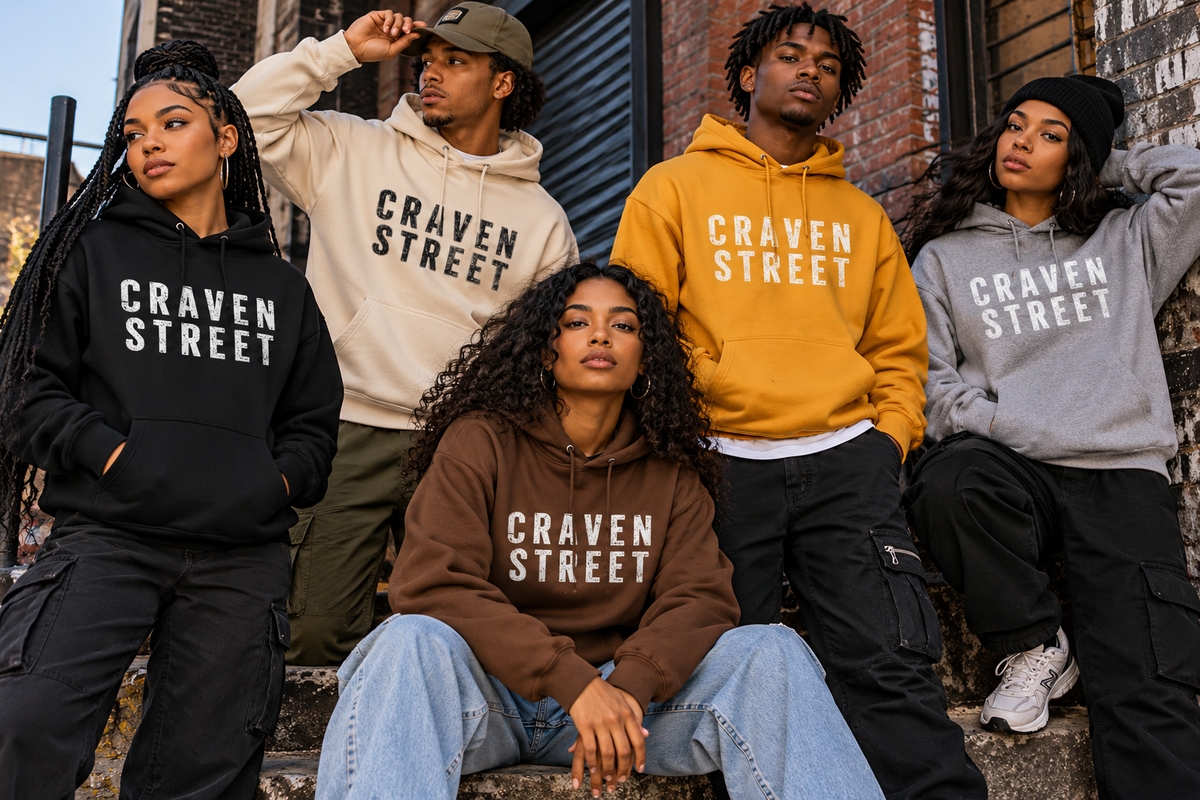 Craven Street Distressed Logo Hoodie — Vintage Streetwear Pullover