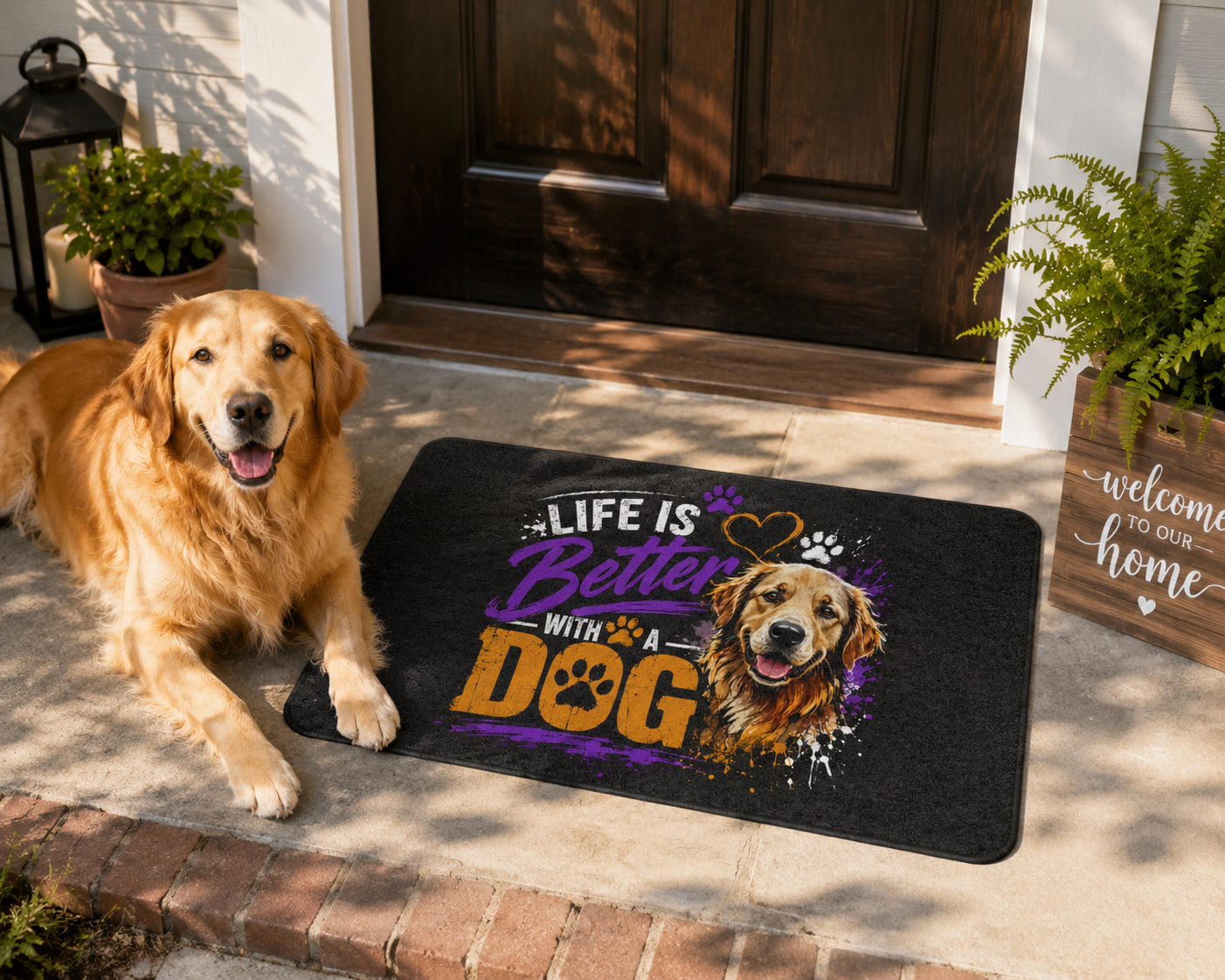 "Life Is Better With a Dog" Polyester Welcome Mat