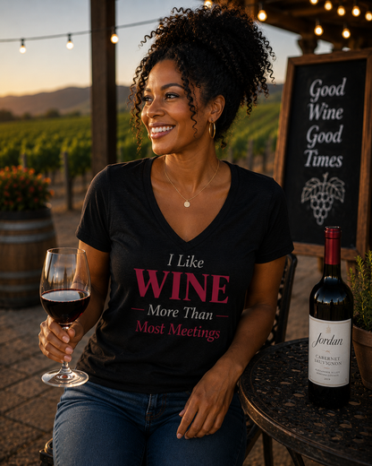 I like wine more than meetings  Cotton Tee