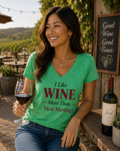 I like wine more than meetings  Cotton Tee