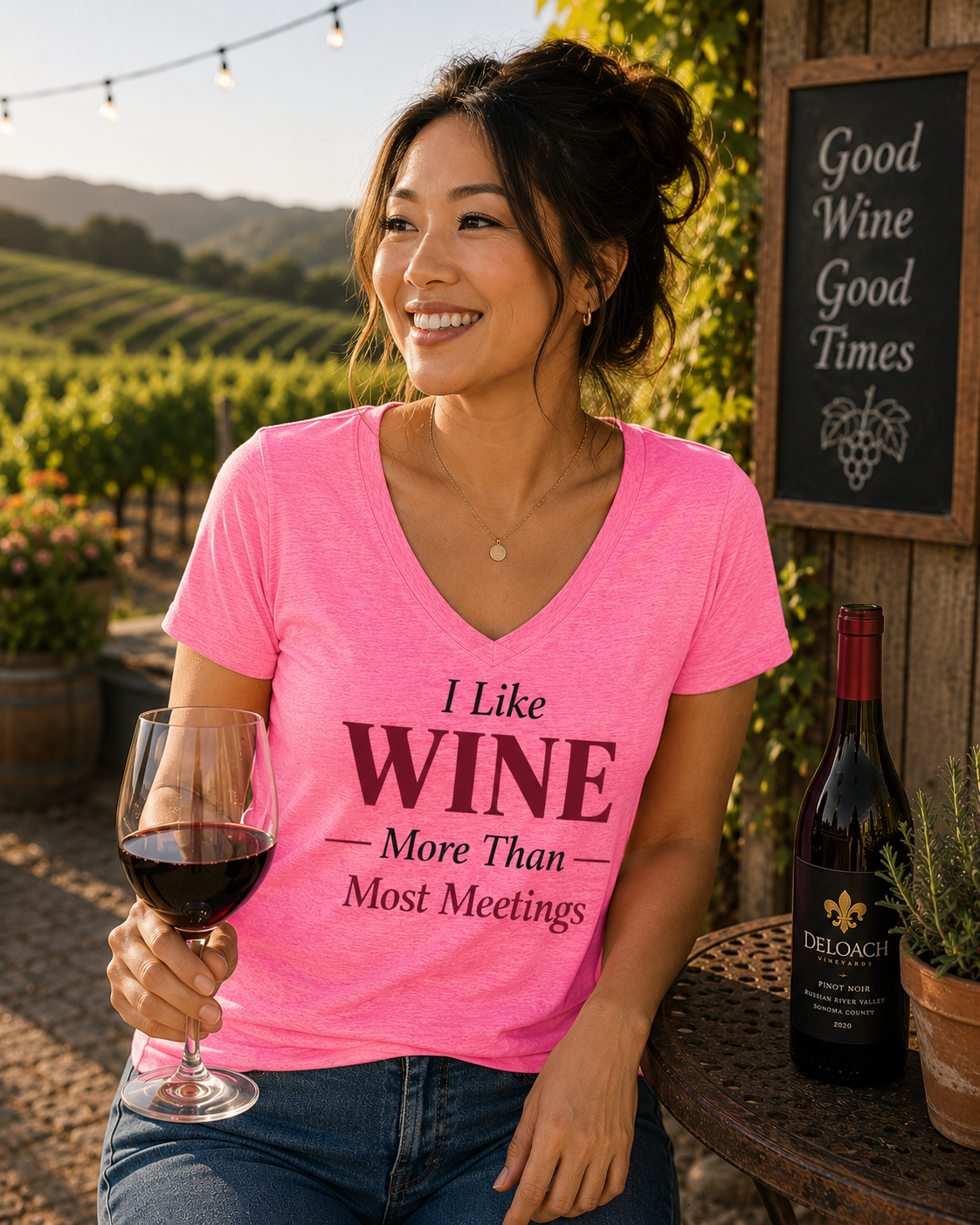 I like wine more than meetings  Cotton Tee